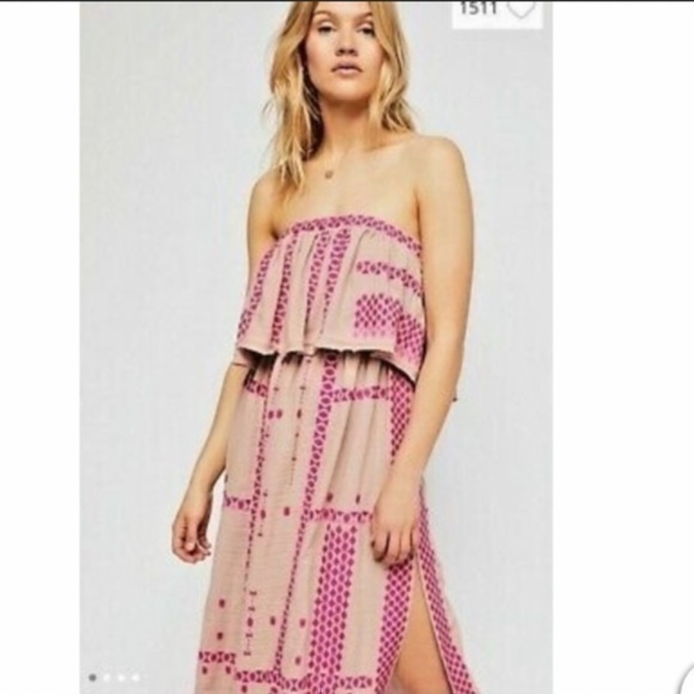Free People Wild Romance Embroidered Strapless Boho Dress
